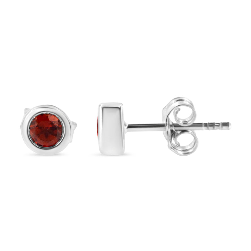 Bids.com .925 Sterling Silver Bezel Set 3.5mm Created Red Ruby Gemstone Solitaire Stud Earrings Earrings