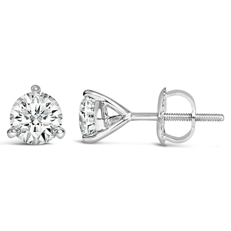 Bids.com 14K White Gold 2.0 Cttw 3-Prong Martini Set Brilliant Round-Cut Solitaire Lab Grown Diamond Screwback Stud Earrings (F-G Color, VS1-VS2 Clarity) Earrings