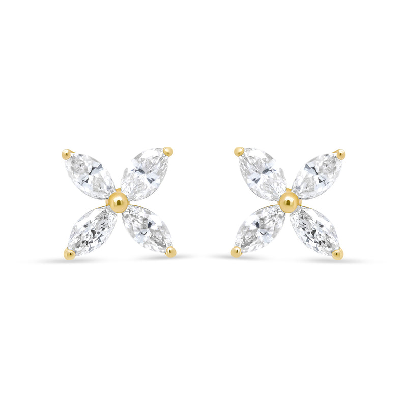 Bids.com 14K White Gold 1/2 Cttw Marquise Diamond 8 Stone Floral Leaf Stud Earrings (H-I Color, SI1-SI2 Clarity) Earrings