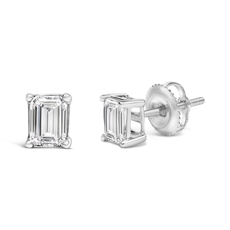 Bids.com 14K White Gold 1.0 Cttw Emerald Cut Lab-Grown Diamond Solitaire Stud Earrings (F-G Color, VS1-VS2 Clarity) Earrings