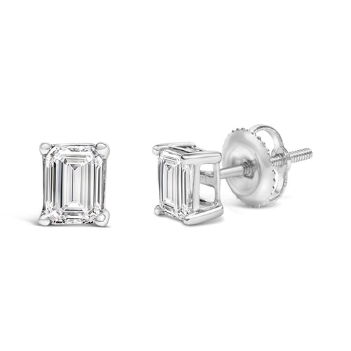 Bids.com 14K White Gold 1.0 Cttw Emerald Cut Lab-Grown Diamond Solitaire Stud Earrings (F-G Color, VS1-VS2 Clarity) Earrings