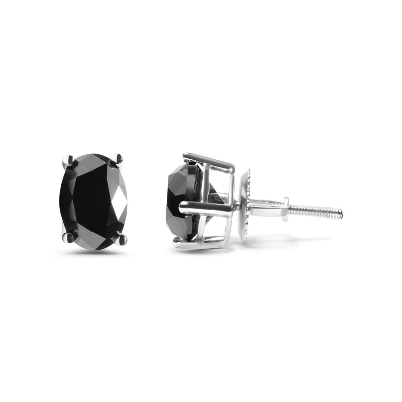 Bids.com 14K White Gold 3.00 Cttw Oval Cut Black Diamond Solitaire Stud Earrings (Black Color, I2-I3 Clarity) Earrings