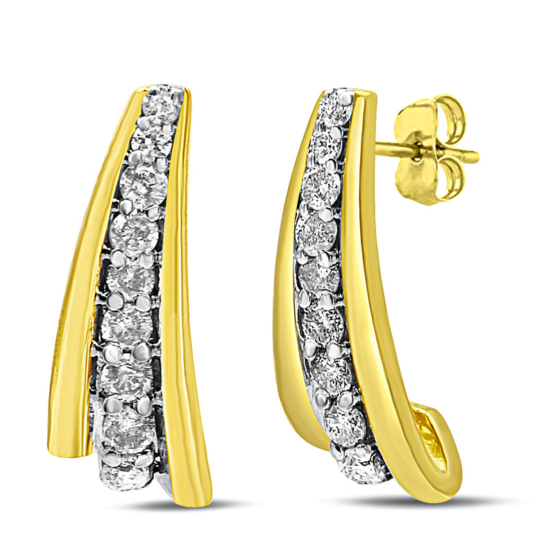 Bids.com 10K Yellow Gold Plated .925 Sterling Silver 0.50 Cttw Round Diamond Graduated Huggie Earrings (I-J Color, I2-I3 Clarity) Earrings