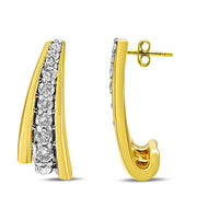 Bids.com 10K Yellow Gold Plated .925 Sterling Silver 0.50 Cttw Round Diamond Graduated Huggie Earrings (I-J Color, I2-I3 Clarity) Earrings