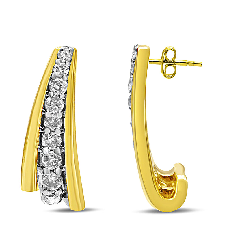 Bids.com 10K Yellow Gold Plated .925 Sterling Silver 0.50 Cttw Round Diamond Graduated Huggie Earrings (I-J Color, I2-I3 Clarity) Earrings