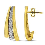 Bids.com 10K Yellow Gold Plated .925 Sterling Silver 1.00 Cttw Round Diamond Graduated Huggie Stud Earrings (I-J Color, I2-I3 Clarity) Earrings