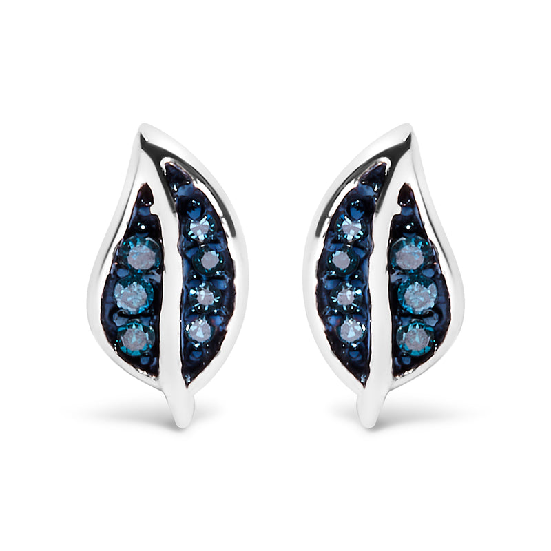 Bids.com .925 Sterling Silver Blue Diamond Accent Leaf Stud Earrings Earrings