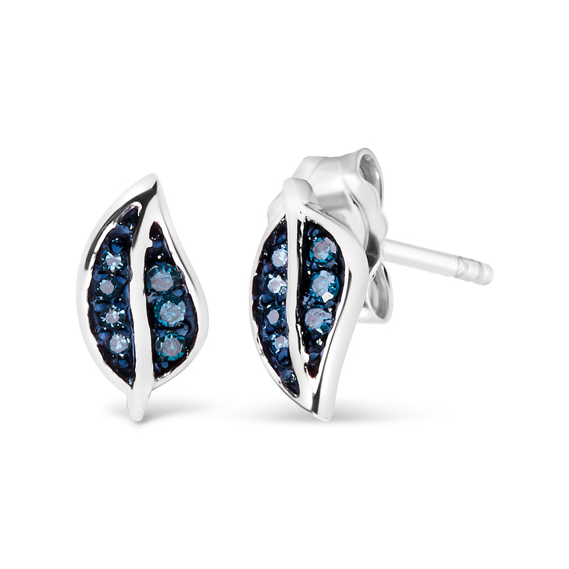 Bids.com .925 Sterling Silver Blue Diamond Accent Leaf Stud Earrings Earrings