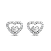 Bids.com 925 Sterling Silver 1/6 Cttw Diamond Open Double Heart Stud Earrings (I-J Color, I3 Clarity) Earrings