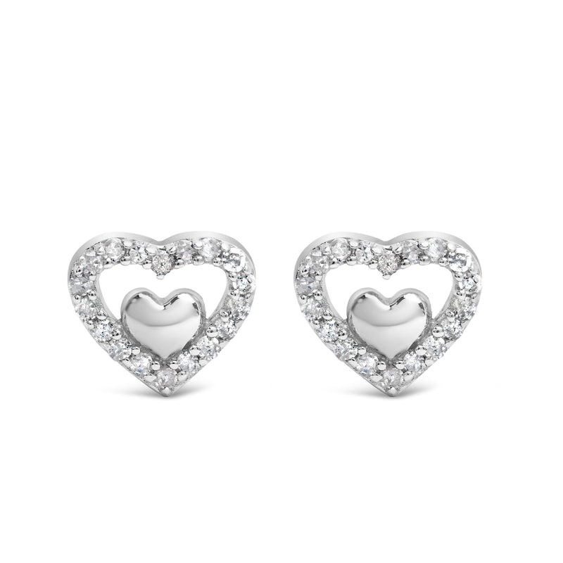 Bids.com 925 Sterling Silver 1/6 Cttw Diamond Open Double Heart Stud Earrings (I-J Color, I3 Clarity) Earrings