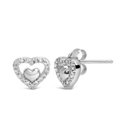 Bids.com 925 Sterling Silver 1/6 Cttw Diamond Open Double Heart Stud Earrings (I-J Color, I3 Clarity) Earrings