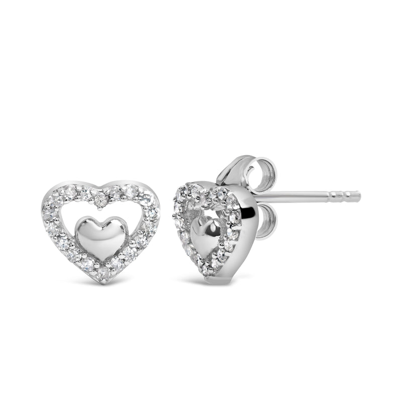 Bids.com 925 Sterling Silver 1/6 Cttw Diamond Open Double Heart Stud Earrings (I-J Color, I3 Clarity) Earrings