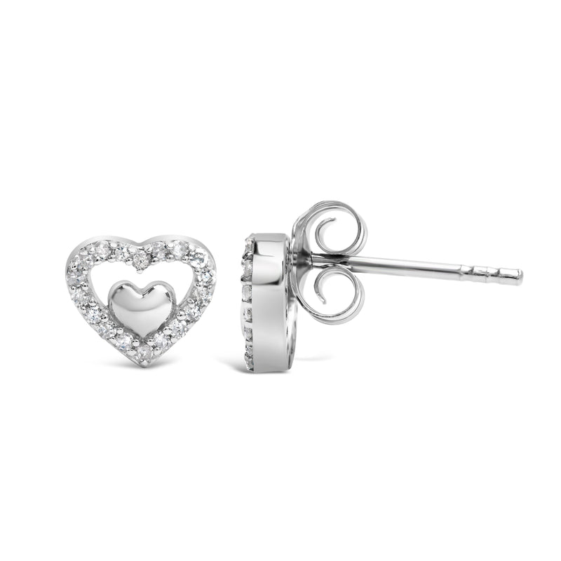 Bids.com 925 Sterling Silver 1/6 Cttw Diamond Open Double Heart Stud Earrings (I-J Color, I3 Clarity) Earrings