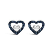 Bids.com 925 Sterling Silver 1/6 Cttw Diamond Open Double Heart Stud Earrings (I-J Color, I3 Clarity) Earrings