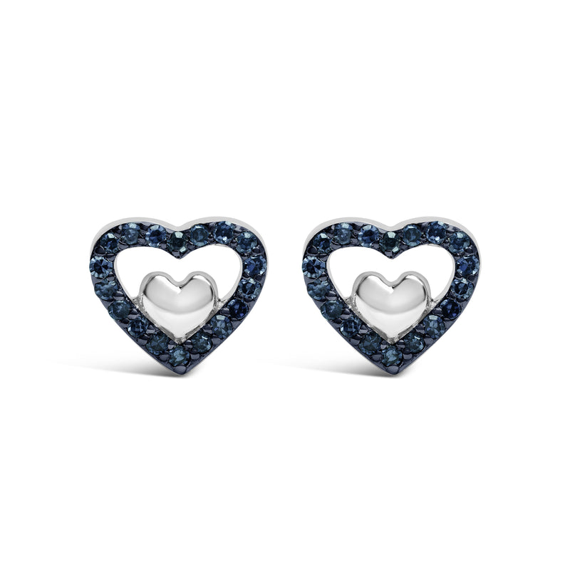 Bids.com 925 Sterling Silver 1/6 Cttw Diamond Open Double Heart Stud Earrings (I-J Color, I3 Clarity) Earrings