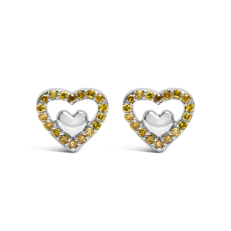 Bids.com 925 Sterling Silver 1/6 Cttw Diamond Open Double Heart Stud Earrings (I-J Color, I3 Clarity) Earrings