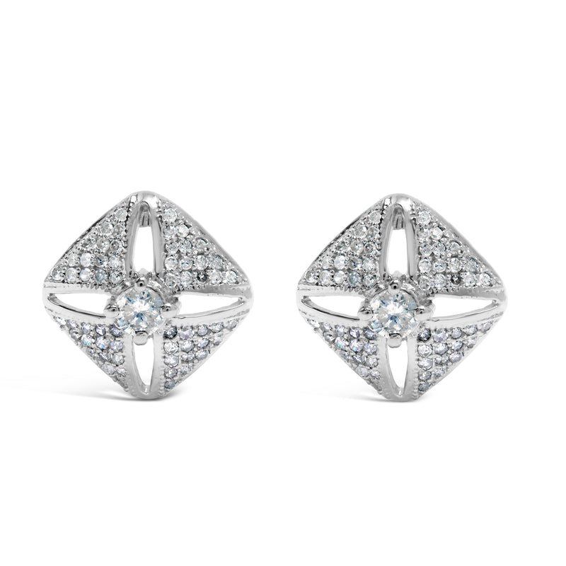 Bids.com .925 Sterling Silver 1.0 Cttw Diamond Studded Rhombus Stud Earring (H-I Color, I2-I3 Clarity) Earrings