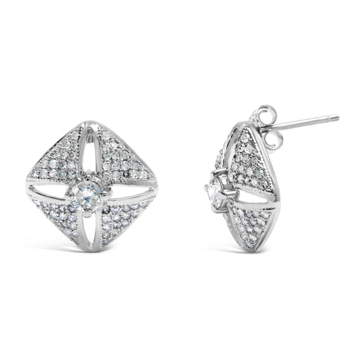 Bids.com .925 Sterling Silver 1.0 Cttw Diamond Studded Rhombus Stud Earring (H-I Color, I2-I3 Clarity) Earrings