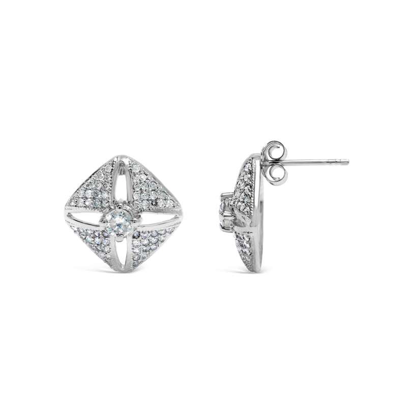 Bids.com .925 Sterling Silver 1.0 Cttw Diamond Studded Rhombus Stud Earring (H-I Color, I2-I3 Clarity) Earrings