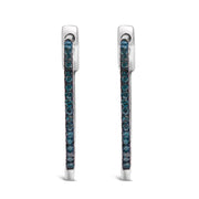 Bids.com .925 Sterling Silver 1/3 Cttw Inside Out Blue Treated Diamond 1MM Wide Hoop Earrings (Blue Color, I2-I3 Clarity) Earrings