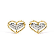 Bids.com 10K Yellow Gold 1/10 Cttw Diamond Heart and Beaded Halo Stud Earrings (I-J Color, I1-I2 Clarity) Earrings