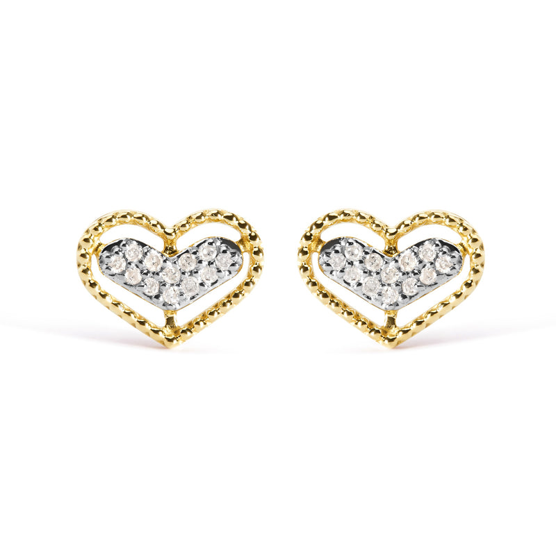 Bids.com 10K Yellow Gold 1/10 Cttw Diamond Heart and Beaded Halo Stud Earrings (I-J Color, I1-I2 Clarity) Earrings
