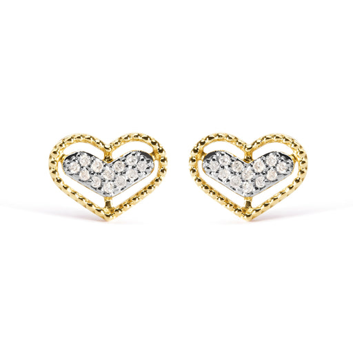 Bids.com 10K Yellow Gold 1/10 Cttw Diamond Heart and Beaded Halo Stud Earrings (I-J Color, I1-I2 Clarity) Earrings