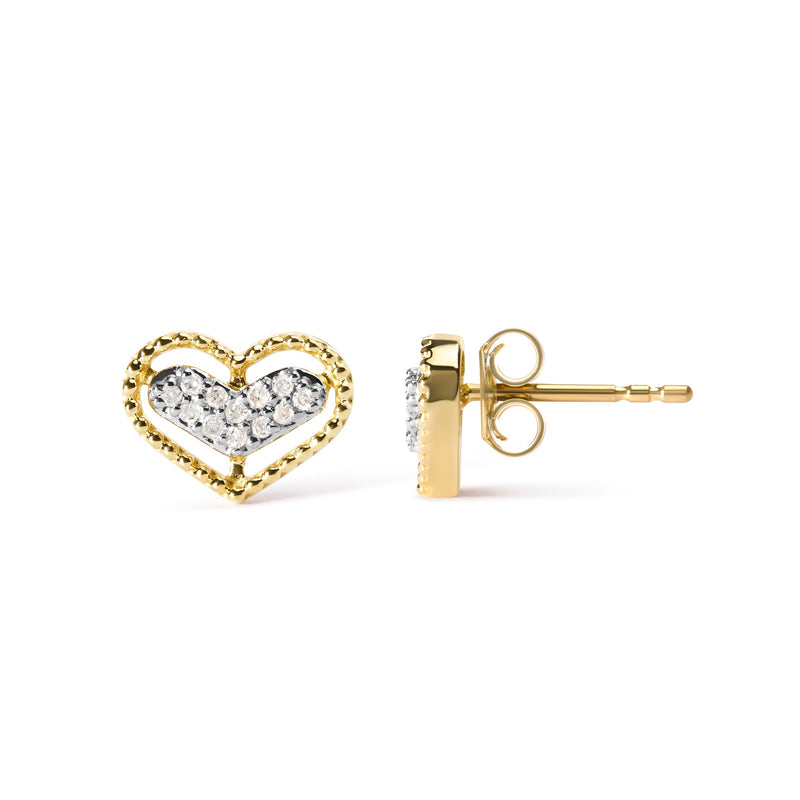 Bids.com 10K Yellow Gold 1/10 Cttw Diamond Heart and Beaded Halo Stud Earrings (I-J Color, I1-I2 Clarity) Earrings