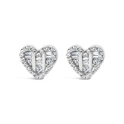 Bids.com 14K Yellow Gold Plated .925 Sterling Silver 1/2 Cttw Round and Baguette Diamond Composite Heart Shaped Stud Earring (I-J Color, SI2-I1 Clarity) Earrings