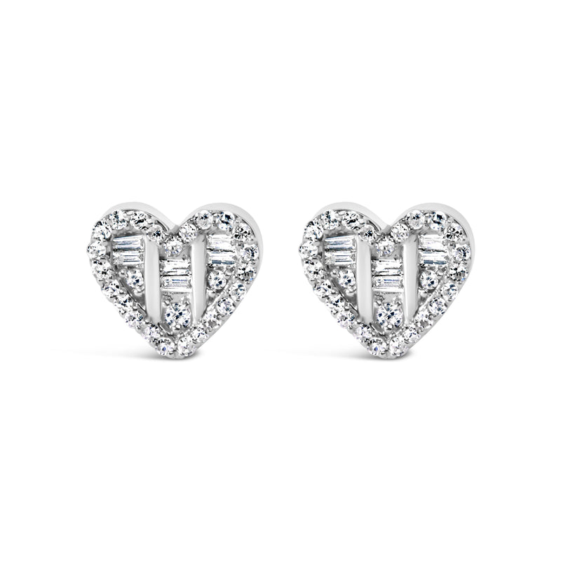 Bids.com 14K Yellow Gold Plated .925 Sterling Silver 1/2 Cttw Round and Baguette Diamond Composite Heart Shaped Stud Earring (I-J Color, SI2-I1 Clarity) Earrings