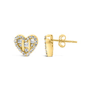 Bids.com 14K Yellow Gold Plated .925 Sterling Silver 1/2 Cttw Round and Baguette Diamond Composite Heart Shaped Stud Earring (I-J Color, SI2-I1 Clarity) Earrings
