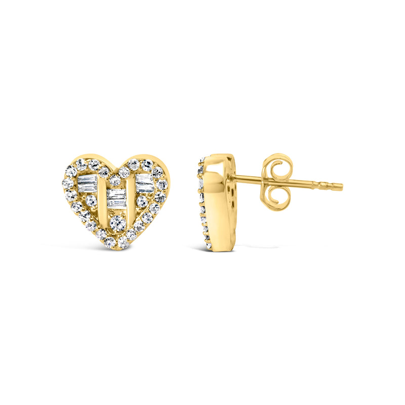 Bids.com 14K Yellow Gold Plated .925 Sterling Silver 1/2 Cttw Round and Baguette Diamond Composite Heart Shaped Stud Earring (I-J Color, SI2-I1 Clarity) Earrings