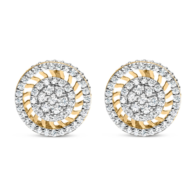 Bids.com 10K Yellow Gold 1.00 Cttw Diamond Halo Radiant Sunburst Stud Earrings (I-J Color, I2-I3 Clarity) Earrings