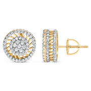 Bids.com 10K Yellow Gold 1.00 Cttw Diamond Halo Radiant Sunburst Stud Earrings (I-J Color, I2-I3 Clarity) Earrings