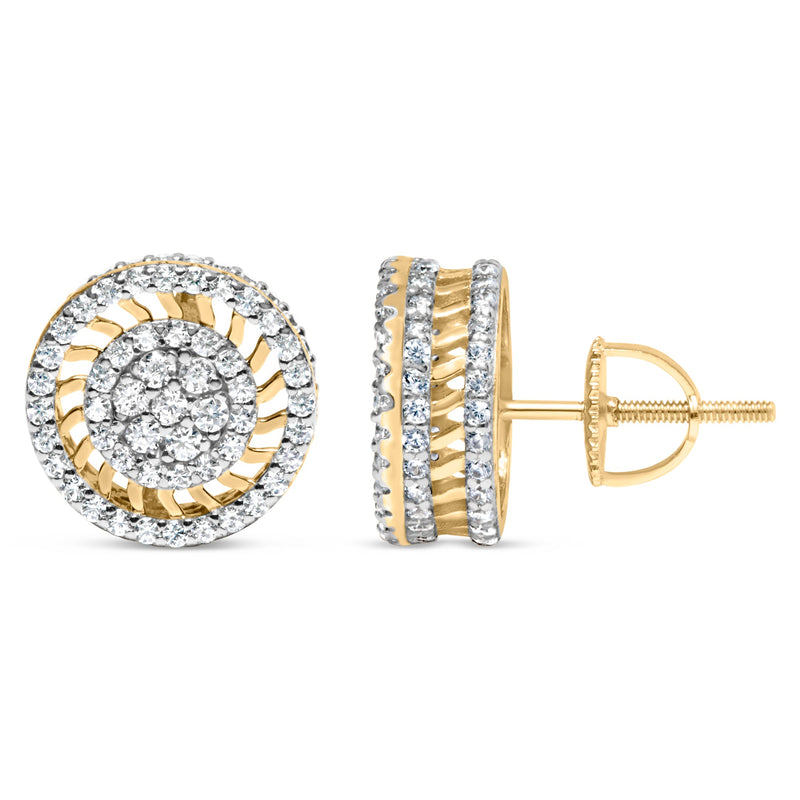 Bids.com 10K Yellow Gold 1.00 Cttw Diamond Halo Radiant Sunburst Stud Earrings (I-J Color, I2-I3 Clarity) Earrings