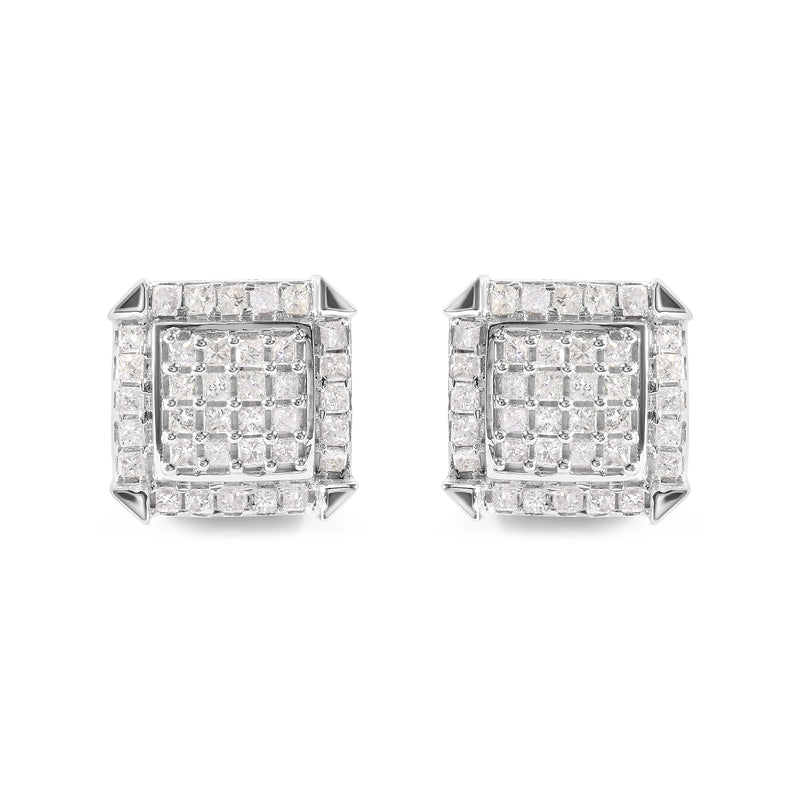 Bids.com 10K White Gold 1 1/10 Cttw Princess Diamond Composite and Halo Stud Earrings (I-J Color, I1-I2 Clarity) Earrings
