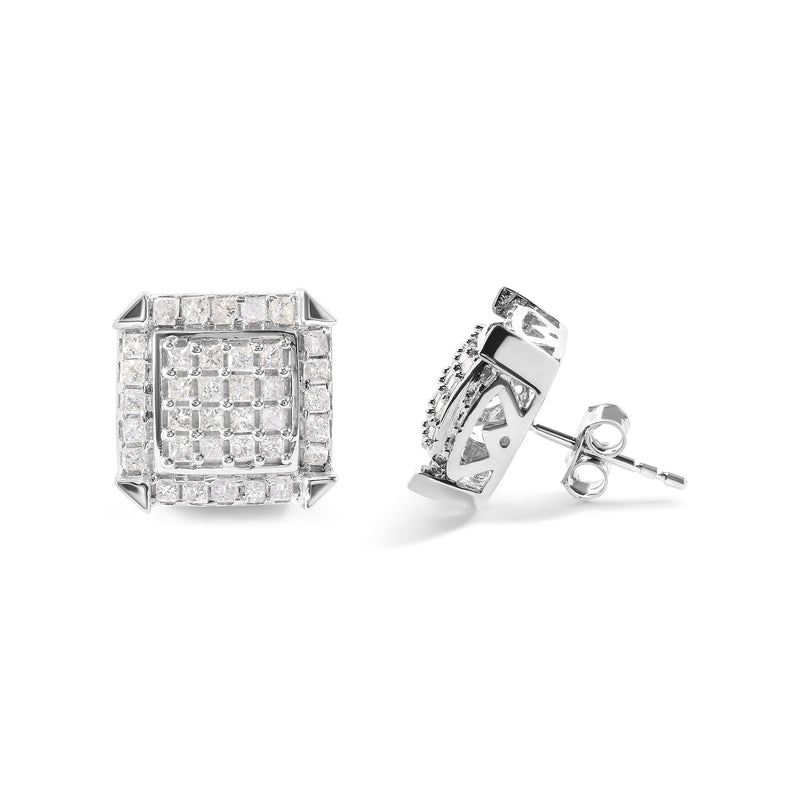 Bids.com 10K White Gold 1 1/10 Cttw Princess Diamond Composite and Halo Stud Earrings (I-J Color, I1-I2 Clarity) Earrings