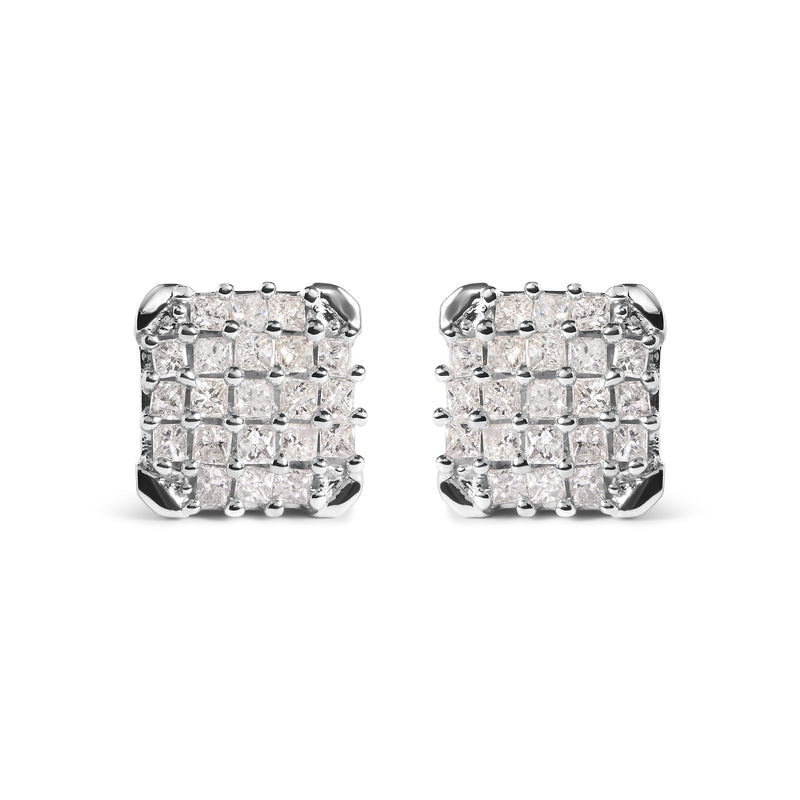 Bids.com 10K White Gold 3/4 Cttw Princess Diamond Composite Open Frame Stud Earrings (I-J Color, I1-I2 Clarity) Earrings