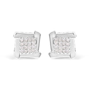 Bids.com 10K White Gold 1/2 Cttw Composite  Princess Diamond Square and Swirl Stud Earrings (I-J Color, I1-I2 Clarity) Earrings