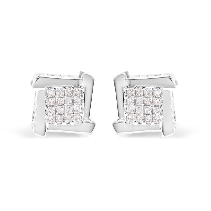 Bids.com 10K White Gold 1/2 Cttw Composite  Princess Diamond Square and Swirl Stud Earrings (I-J Color, I1-I2 Clarity) Earrings