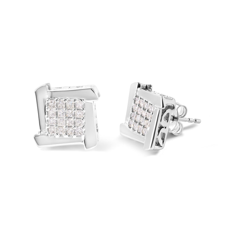 Bids.com 10K White Gold 1/2 Cttw Composite  Princess Diamond Square and Swirl Stud Earrings (I-J Color, I1-I2 Clarity) Earrings