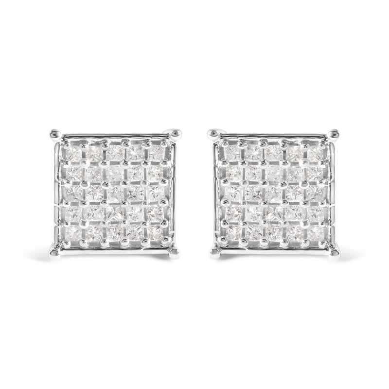 Bids.com 10K White Gold 3/4 Cttw Princess Diamond Composite Stud Earrings (I-J Color, I1-I2 Clarity) Earrings