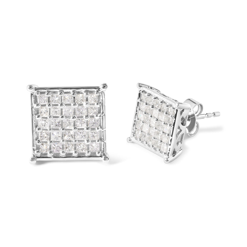 Bids.com 10K White Gold 3/4 Cttw Princess Diamond Composite Stud Earrings (I-J Color, I1-I2 Clarity) Earrings