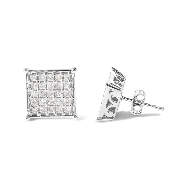 Bids.com 10K White Gold 3/4 Cttw Princess Diamond Composite Stud Earrings (I-J Color, I1-I2 Clarity) Earrings