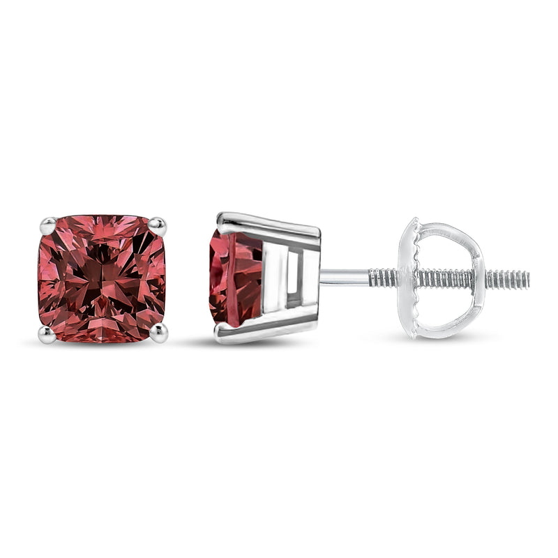 Bids.com 14K White Gold 1 1/2 Cttw Lab Grown Pink Cushion 4-Prong Set Classic Diamond Solitaire Stud Earrings (Pink Color, VS1-VS2 Clarity) Earrings