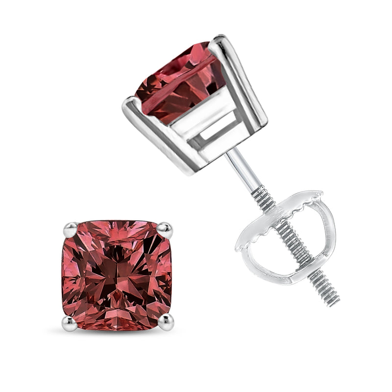 Bids.com 14K White Gold 1 1/2 Cttw Lab Grown Pink Cushion 4-Prong Set Classic Diamond Solitaire Stud Earrings (Pink Color, VS1-VS2 Clarity) Earrings