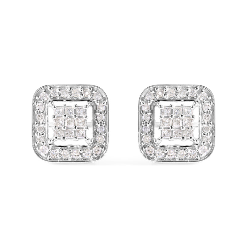 Bids.com 10K White Gold 5/8 Cttw Diamond Square Shaped Composite Stud Earrings (I-J Color, I1-I2 Clarity) Earrings