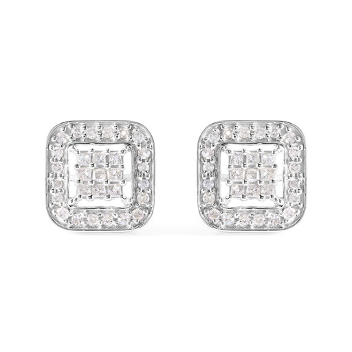 Bids.com 10K White Gold 5/8 Cttw Diamond Square Shaped Composite Stud Earrings (I-J Color, I1-I2 Clarity) Earrings