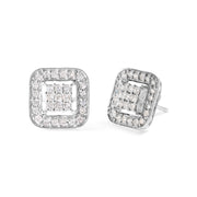 Bids.com 10K White Gold 5/8 Cttw Diamond Square Shaped Composite Stud Earrings (I-J Color, I1-I2 Clarity) Earrings