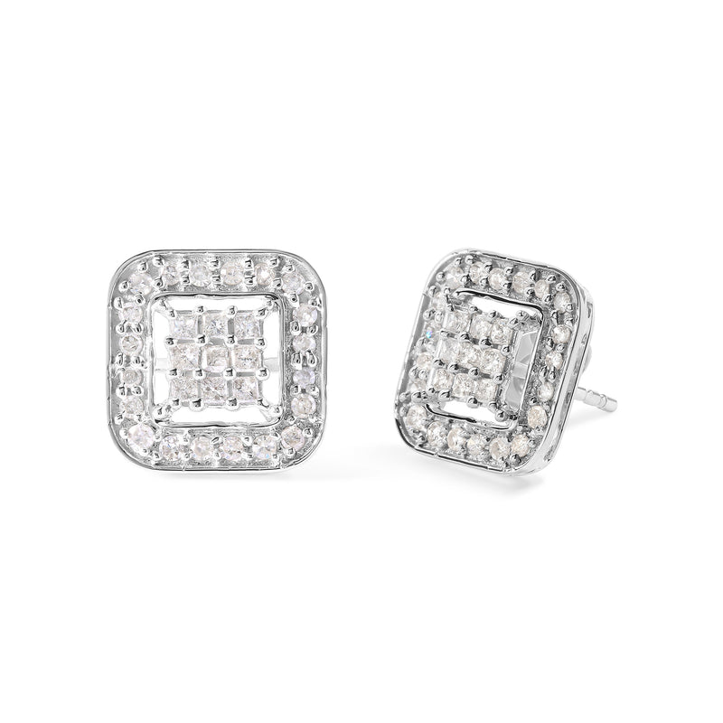 Bids.com 10K White Gold 5/8 Cttw Diamond Square Shaped Composite Stud Earrings (I-J Color, I1-I2 Clarity) Earrings